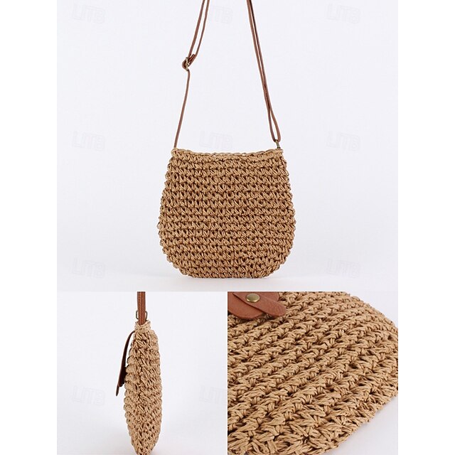 Sac à Main Bandoulière En Paille Marron - Taille Moyenne - Fermeture éclair - Neuf Sans étiquette