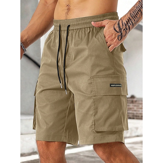  Men's Cargo Shorts Outdoor Shorts Bermuda shorts Running Shorts Casual Shorts Elastic Waist Multi Pocket Straight Leg Plain Breathable Knee Length Outdoor Casual Daily Fashion Streetwear Khaki