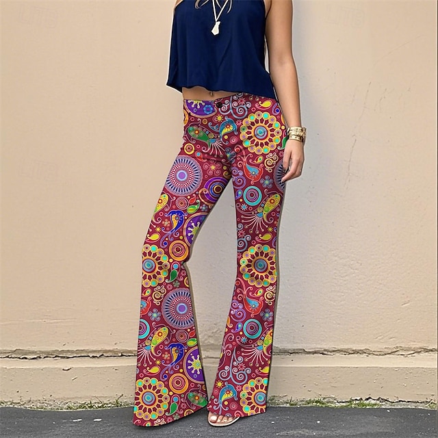  Retro / vintage Boheemi 1970 luku Bell Bottoms housut levenevät leggingsit Hippi Disko Korkea vyötärö Paisley-kuvio Tribaali Naisten Halloween Karnevaali Loma musiikkifestivaali Festivaali Aikuisten