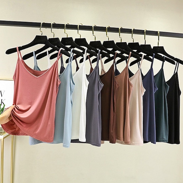  Women's Camisole Tank Top Solid Color Daily Sleeveless Crew Neck Regular Tops Daily Backless Light Blue Iron Gray Denim Blue Matcha green Black Summer
