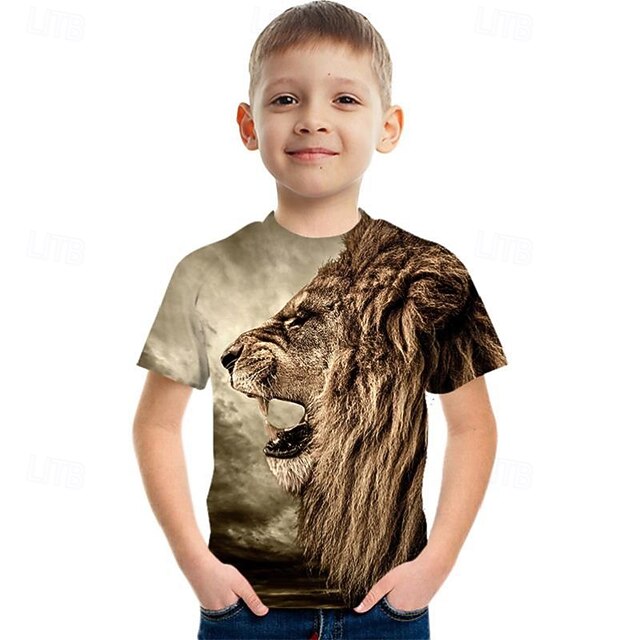  Ragazzi 3D Animale Tigre Maglietta Manica Corta Estate Primavera Moda Essenziale Bambini 4-12 Anni Girocollo All'aperto Casuale Quotidiano Vestibilità regolare