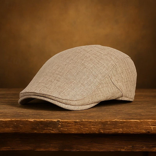 Men's Flat Cap Beret Hat Ascot Hat Newsboy Hat Brown Beige Linen Fashion Casual Street Daily Plain Adjustable Sunscreen Breathable 11