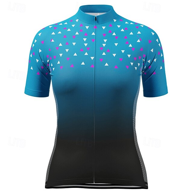 Women's Cycling Jersey Gradient Geometic Short Sleeve Bike Tee Tshirt Jersey Top with 3 Rear Pockets Mountain Bike MTB Road Bike Cycling Quick Dry Reflective Strips Moisture Wicking Breathable Sports3