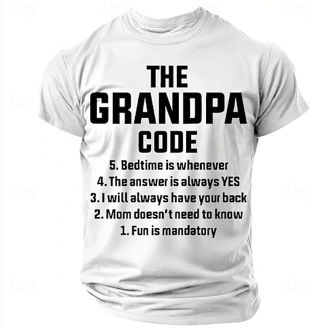 Men's Funny Grandpa Code Short Sleeve Graphic T-Shirt | Grandfather Rules Gift Tee