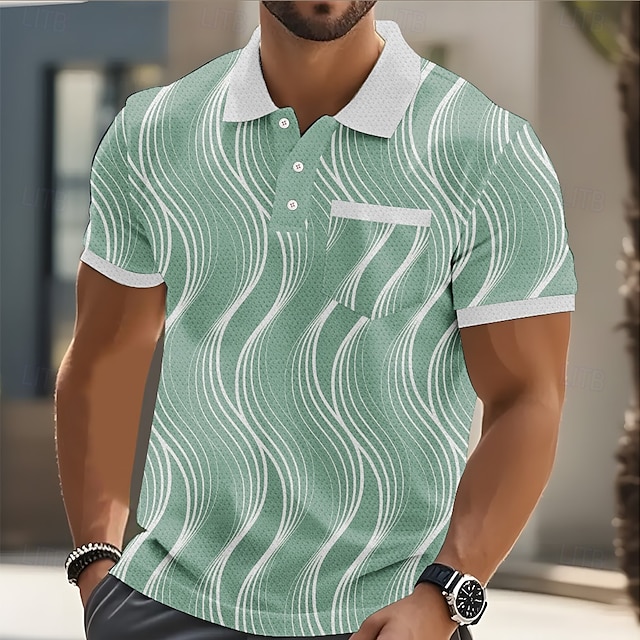  Miesten Viiva Polo Lyhythihainen Poolopaidat Kauluspaidat Business Casual ulko- Urheilu- ja treenivaatteet Arki-asut Napit Tasku 3D-tulostus Kesä Apila
