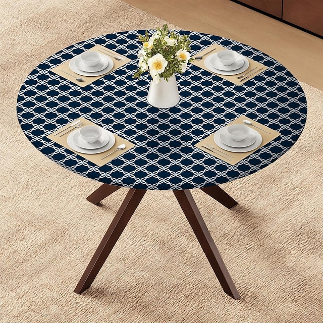  Copritavolo per la casa deluxe con bordo elastico e retro in flanella, con motivo a tovaglia grande rotonda oblunga ovale