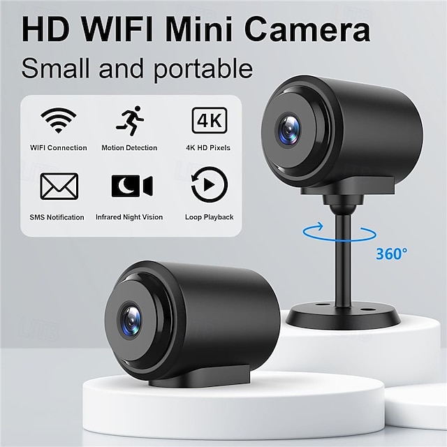  Mini caméra de sécurité Wi-Fi 4K pour bébé – Surveillance nocturne intérieure sans fil avec contrôle par application et stockage sur carte SD