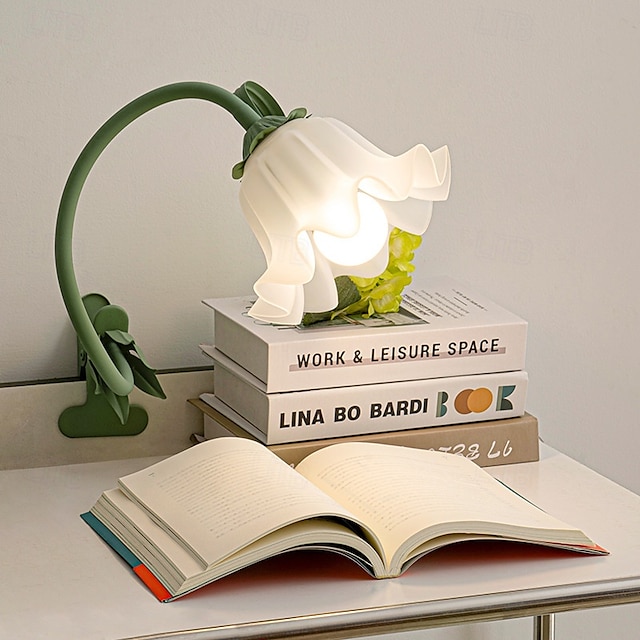  Lanterna floreale moderna, lampada da tavolo in vetro soffiato a forma di fiore di giglio, luce notturna da comodino, luce fatata USB per camera da letto, soggiorno, base lampada E27