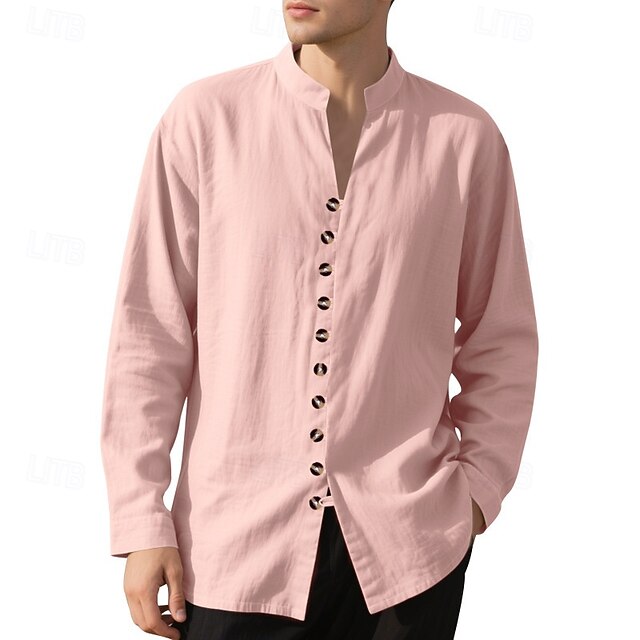  Per uomo Camicia Camicia di lino Camicia casual Camicia con Bottoni Camicia di cotone Semplice Vacanza Camicia hawaiana Nero Bianco Rosa Viola Manica Lunga Colletto alla coreana Primavera Autunno