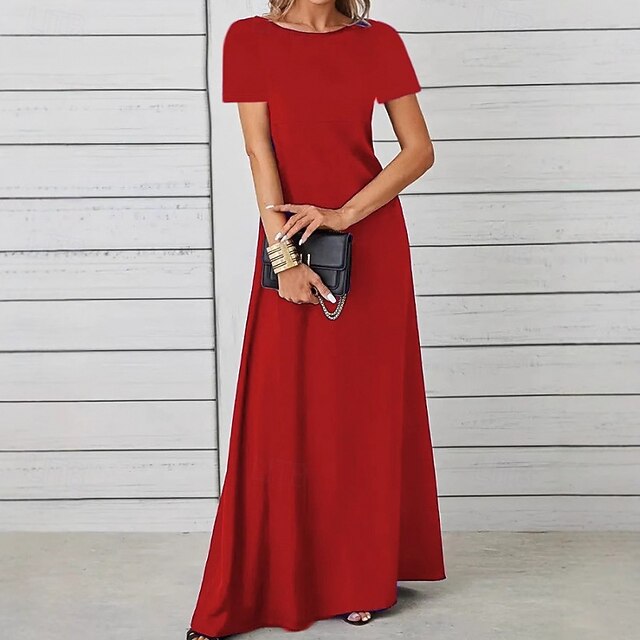 Women's Long Dress Maxi Dress Casual Dress Swing Dress Fashion Outdoor Party Holiday Regular Fit Plain Short Sleeve Crew Neck Black Red Blue Summer4