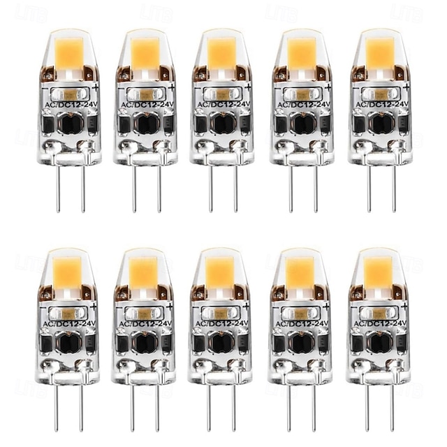  נורות לד G4 AC/DC12V-24V 2W ניתן לעמעום נורת G4 דו-פינית T3 JC בבסיס שווה ערך לנורת הלוגן G4 של 20W לבן לבן חם לנברשת קריסטל 10 יחידות