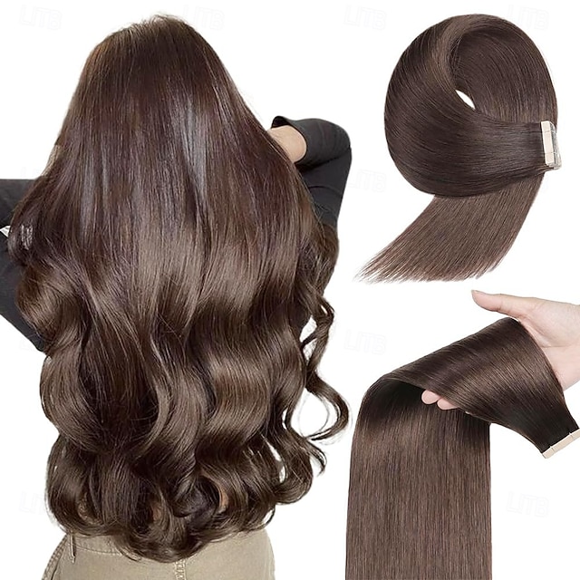  2# dunkelbraun Remy Echthaar Tape in Extensions nahtlose glatte Haare 18 Zoll 50g 20 Stück