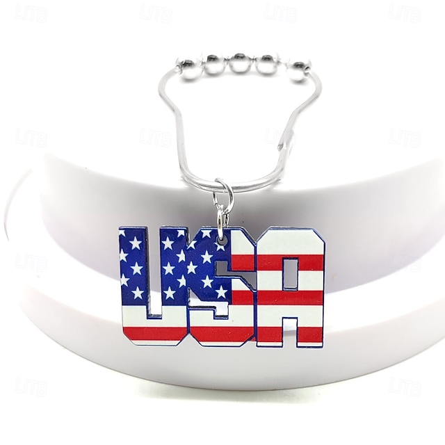  1pc 4th of July Shower Curtain Hooks With Ball Bearings, American Patriotic Blue White Red Curtain Tiebacks, Independence Day For Bathroom Accessories