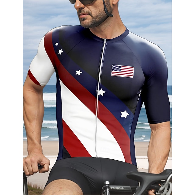  Hombre Maillot de Ciclismo Graphic Geométrico Día de la Independencia Manga Corta Bicicleta Camiseta Maillot con 3 bolsillos traseros Resistente a los rayos UV Secado rápido Cremallera delantera