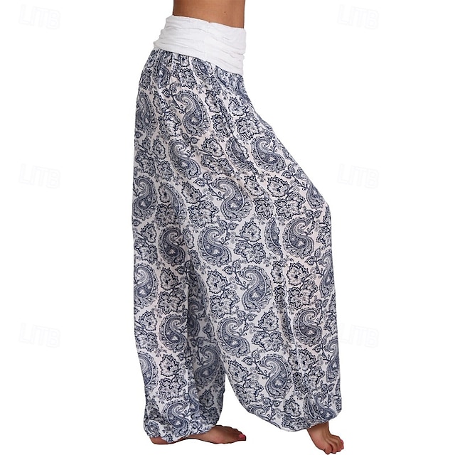  Damen Weites Bein Stoffhosen Hosen Hose Mode Boho Volle Länge Natürliche Taille Blumen Druck Bequem Außenbereich Outdoor Urlaub Alltagstauglich Magenta Saphir Marineblau Aprikose Sommer Normale