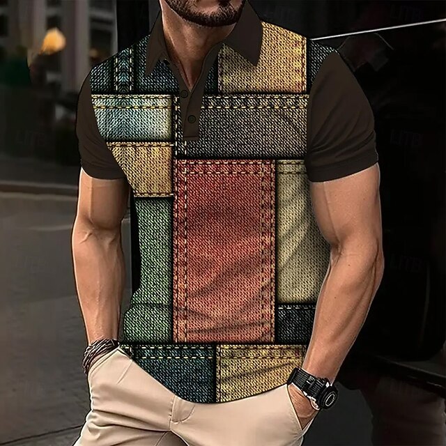 Men's Color Block Polo Short Sleeve Polo Shirts Collared Shirts Casual Athleisure Buttons Summer Black4