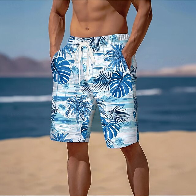 Men's Coconut Tree Palm Leaf Tropical Plants Swim Trunks Swim Shorts Board Shorts Mid Waist Streetwear Hawaiian Beach Vacation Wear Side Pockets Mesh Lining Elastic Drawstring Waist Designer Clothing4