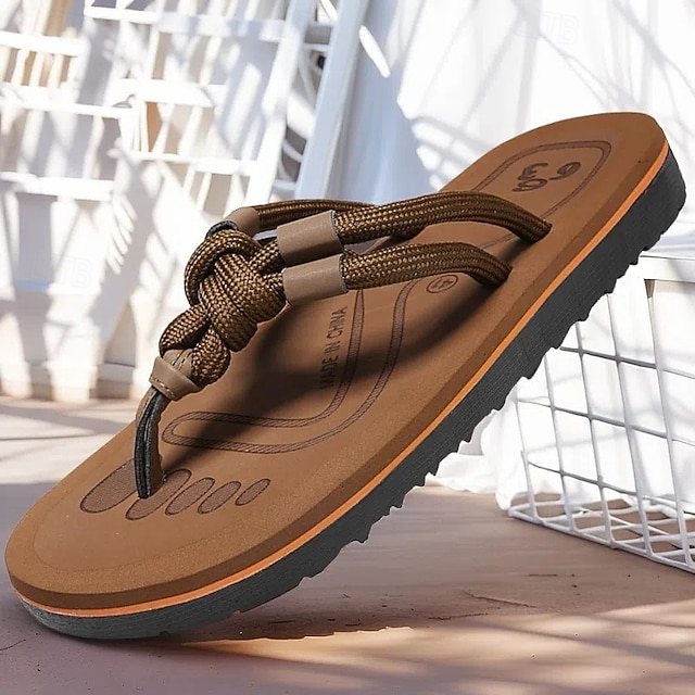  Herrbruna flip-flops i repstil med vadderad sula – bohemiskt inspirerade sommarsandaler för kustpromenader, stränder och vardagsbruk