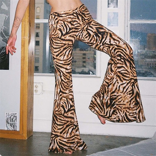  Retro Cikánský 70. léta Kalhoty Bell Bottoms světlé legíny Roztažené kalhoty Disko Vysoký pas Zvíře Leopard Tygr Maškarní kostým Dámské předvečer Všech svatých Karneval Dovolená hudební festival
