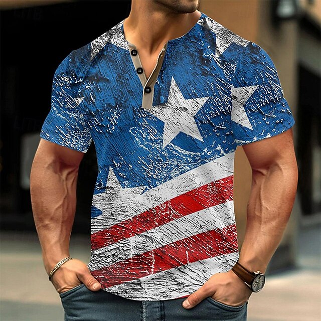 Men's American Flag T Shirt Henley Shirt Short Sleeve Designer Retro Vintage Casual Street Casual Daily Summer Spring Navy Blue Henley Henley T-Shirt4