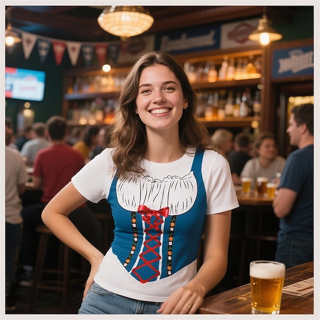 Októberi fesztivál Dirndl nyomtatás Póló bajor München Német Grafikus Kompatibilitás Női Felnőttek Októberi fesztivál Forró bélyegzés Fesztivál
