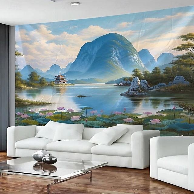 kinesisk stil landskapsmaleri hengende billedvev veggmaleri kunst stort billedvev veggmaleri dekorasjon bilder bakgrunn teppe gardiner hjem soverom stue dekorasjon