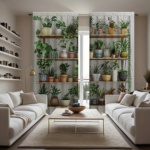 2-piece set of plant bonsai patterned curtains on shelves suitable for study kitchen living room dormitory pole bags bedroom accessories room decoration and home decoration ceiling curtains4