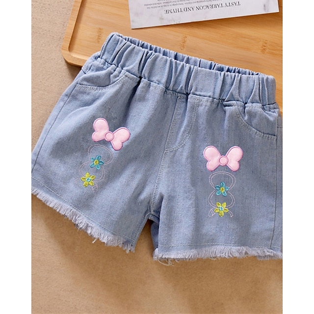  Barn Jente Shorts Hjerte Gatemote Lapper Skole 4 år + Sommer Navyblå Marineblå Blå