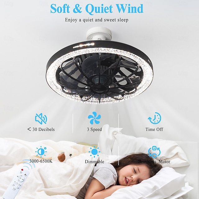  1 Pc E26/27 Socket Ceiling Fan Light Remote Control Three Color Adjustable Wind Speed Timing Adjustable Dining Room Bedroom Living Room Ceiling Fan Light 100-240v