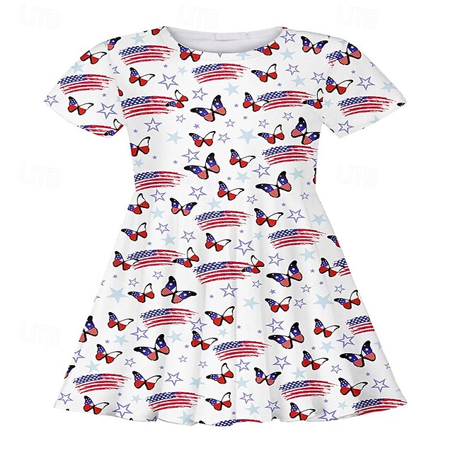 Girls' 3D Heart Butterfly Dress Short Sleeve Summer Spring Vacation Daily Holiday Princess Beautiful Sweet Kids 4-12 Years Casual Dress Knee-length Regular Fit3