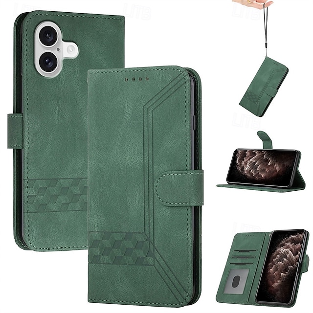  Custodia a portafoglio per iPhone 16, 15, 14, 13, 12, 11 Pro Max con chiusura magnetica, cordino, cinturino da polso, scomparti per carte, cover antiurto in pelle PU e TPU.