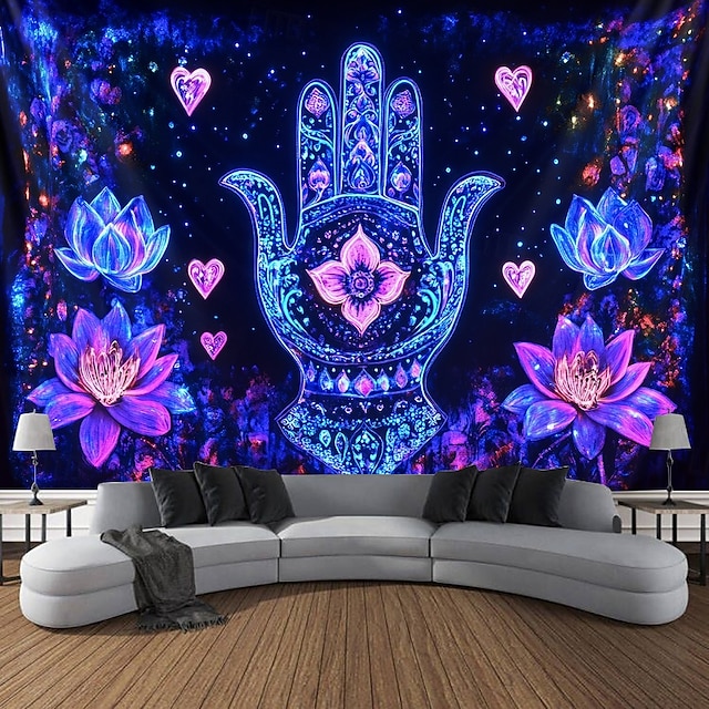  Blacklight Tapestry Glow in the Dark Glow Party UV Reactive Boho Trippy Misty Hanging Tapestry Wall Art Mural Living Room Bedroom