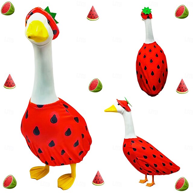  Decoración de césped de verano para ganso, fiesta navideña, hogar, serie creativa con patrón de frutas, juego de ganso para porche, estatua de ganso de cemento, decoración para exteriores