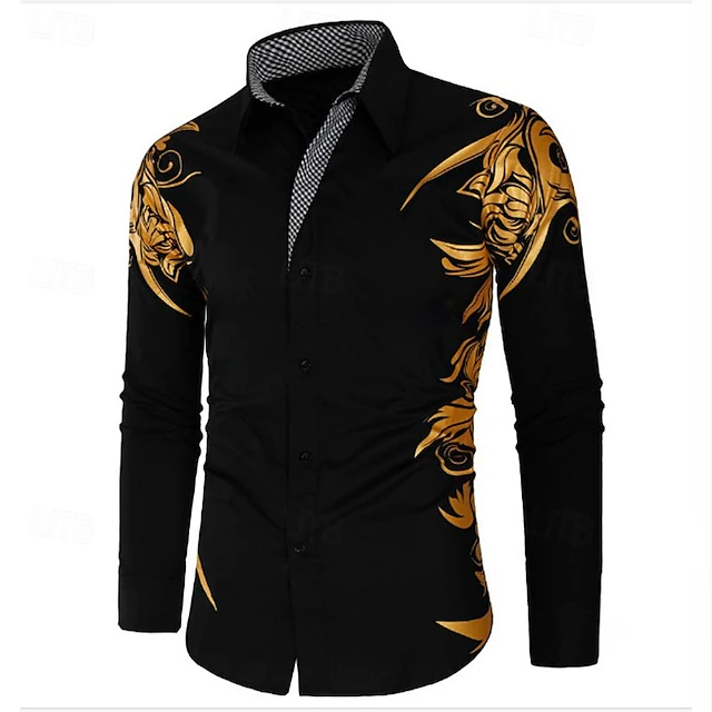 Men's Dress Shirt Collared Shirt Button Up Shirt Graphic Wedding Vacation Black White Light Green Wine Long Sleeve Collar Summer Spring Clothing Apparel 9