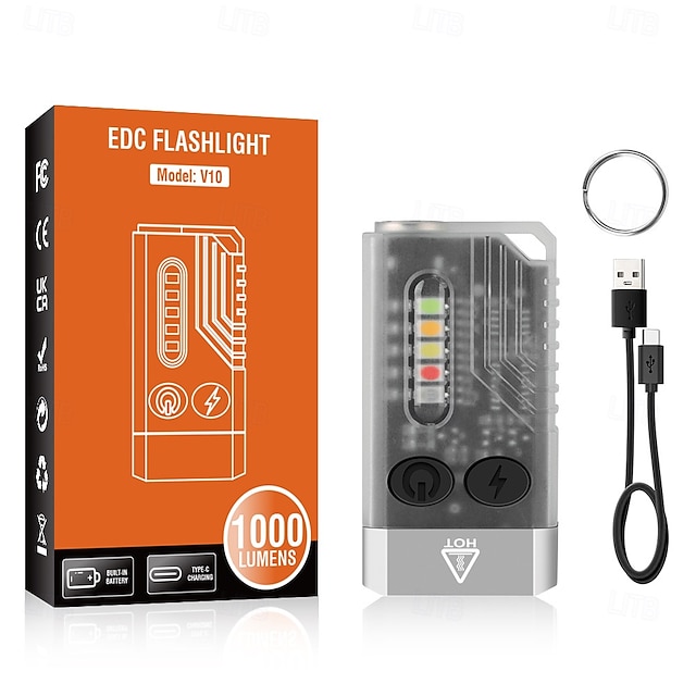  Lampe torche LED petite et puissante, ultra lumineuse, 1 000 lm, porte-clés, 365 nm, UV, rouge, vert, bleu, mini lampe torche de poche, aimant latéral, bip sonore, 14 modes