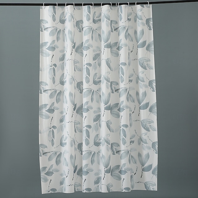  PEVA Shower Curtain Bath Curtain Waterproof Mildew Proof Green Leaf Pattern, Including Hooks 180x180cm 70