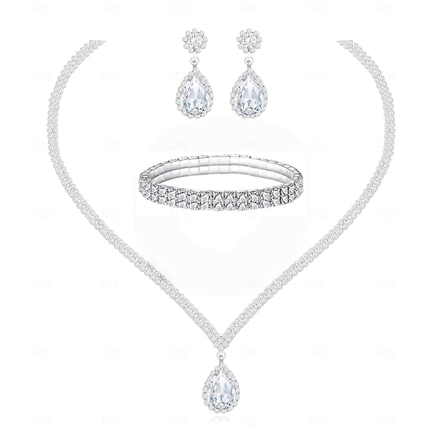  Set di gioielli da sposa, 1 set di orecchini con strass e zirconi, collana e braccialetti, elegante set di gioielli artistici alla moda da donna per matrimoni, feste e abiti da sera.