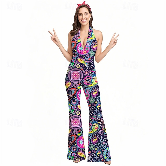  Retro Antiguo Boho Años 70 Pantalones acampanados Mono Hippie Disco Cachemir Tribal Mujer Víspera de Todos los Santos Carnaval Vacaciones Festival de Música Festival Adulto Mono