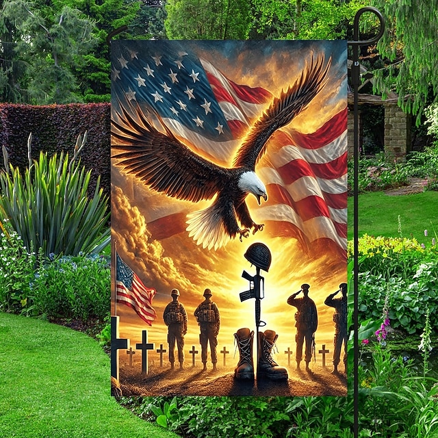  Fjerde juli uavhengighetsdaghageflagg 12 x 18 tommer små hageflagg utendørsbruk utendørsflagg høytidshageflagg alle årstider