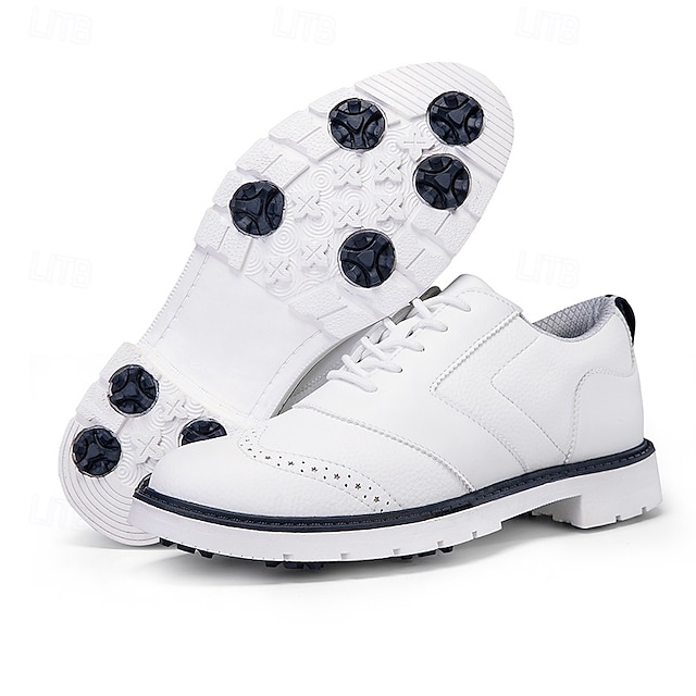  Men's Classic Black and White Golf Shoes with Faux Leather Upper - Versatile Design for Golf and Casual Wear