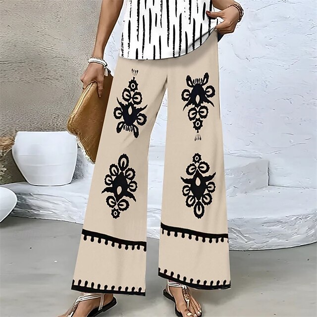 Women's Cropped Pants Palazzo Pants Fashion Streetwear Comfort Ankle-Length Mid Waist Plants Elastic Waist Comfy Outdoor Comfortable Street Daily Wear Going out Khaki Army Green Beige Summer Regular4