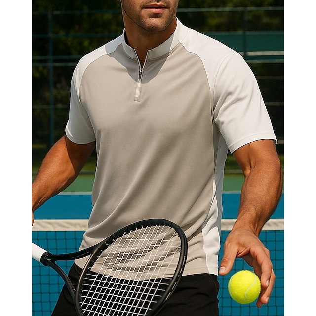  Homme Haut de tennis Manches courtes Patchwork Respirant Séchage Rapide Yoga Tennis Le golf Col zippé Patchwork Blanche Vert Kaki Vêtements de tennis