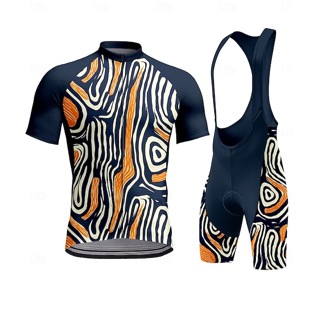  Homens Camisa com Bermuda Bretelle Manga Curta Laranja Moto Esportes Gráfico Geométrica Riscas Roupa