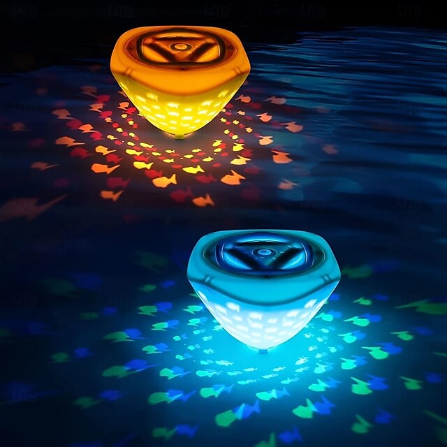  2 Pcs Underwater Lights Floating Bathtub Lights with Colorful Fish Pattern Pool Lights for Glowing Bath Toys Aquarium Holiday Party Decoration
