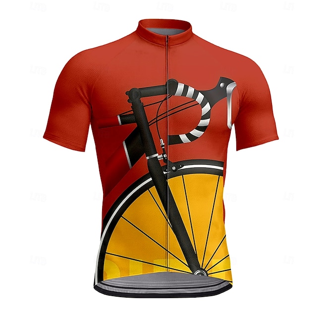  Per uomo Maglia da Ciclismo Manica Corta Bicicletta Maglietta Top con 3 tasche posteriori Resistente ai Raggi UV Traspirante Asciugatura Rapida Cerniera Frontale Rosso Gli sport Abbigliamento