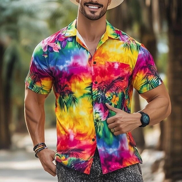 Men's Rainbow LGBT Pride Shirt Summer Shirt Button Up Shirt Short Sleeve Fashion Casual Holiday Streetwear Summer Spring Turndown 3D Print Collared Shirts Front One Pocket Rainbow4