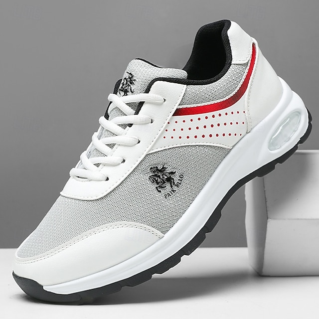  Men's White and Grey Running Sneakers with Breathable Upper and Air Cushion - Sporty, Comfortable, Perfect for Running, Gym and Outdoor Activities