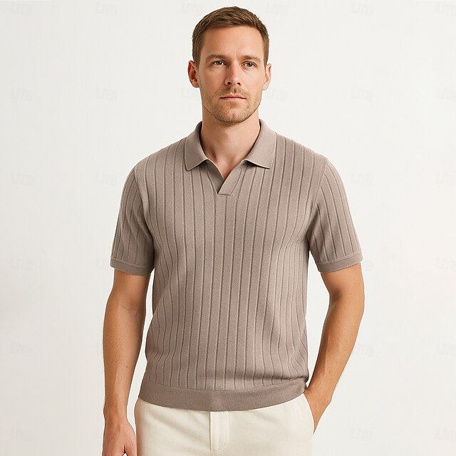 Casual Daily Solid Color Patchwork Knit POLO collar Sweaters