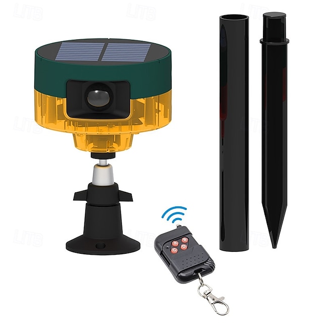  דוחה חיות בר אינפרא אדום סולארי 360° עם אזעקת קול ואור - חיישן תנועה להרתעת חיות בר עם שידור קולי ורמקול