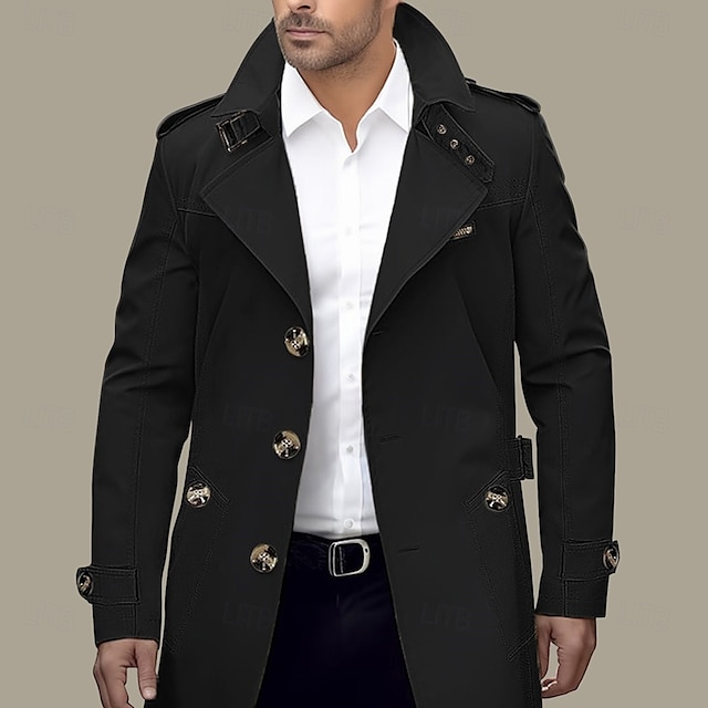  Herr Övergångsjacka Trenchcoat Utomhus Alla årstider Polyester Vindtät jacka Ytterkläder Kläder Streetwear Slät Framficka Kavajslag Enkelknäppt